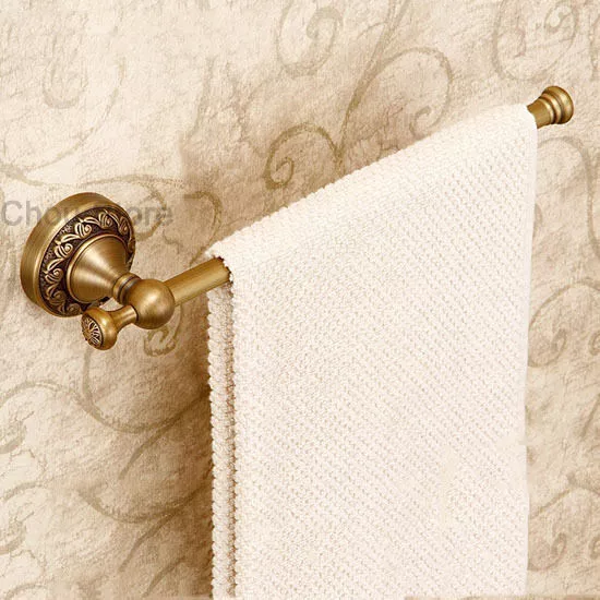 Antique Flower Carved Art Bathroom Single Rail Face Towel Rack Bar Holder Hanger