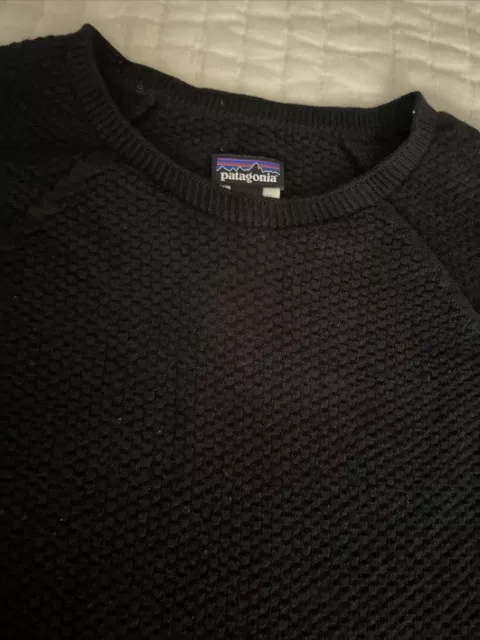 PATAGONIA Sweater XL BLACK Mens Merino Wool Blend Lightweight Textured Crewneck