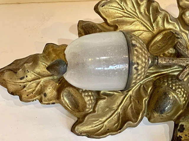 PAIR Rare Antique Victorian Glass Acorn Gilt Brass Curtain Drapery Tie Back 3