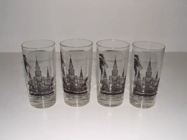 New Orleans The St. Louis Cathedral Glasses (Set of 4), Age Unknown, pre-owned