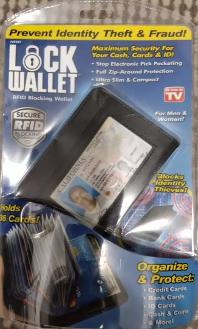 Lock Slim Wallet Secure Men Women RFID Blocking  -holds 36 Cards.