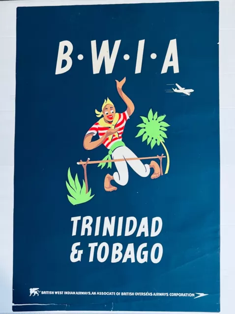 British West Indies Airways / Bwia "Trinidad & Tobago" Poster - 30" X 20" - 1953