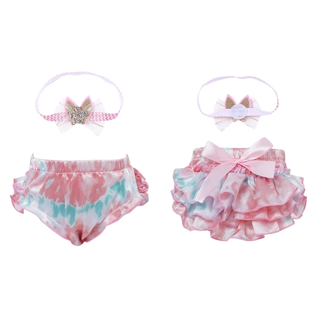 Set pantaloncini con fascia per bambine abiti carini slip raso tintura fiocco nodo fiocco