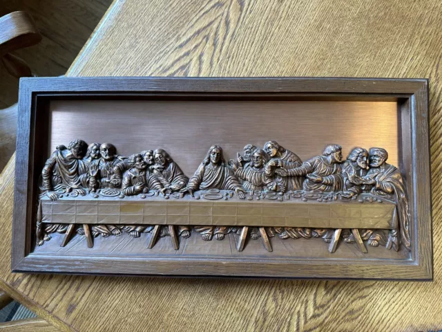 COPPERCRAFT GUILD Da Vinci LAST SUPPER 3-D Relief Framed Wall Hanging Metal Art