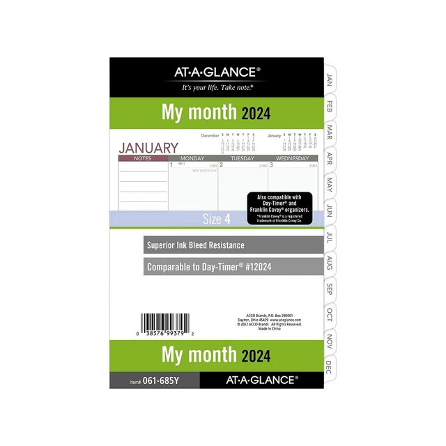 2024 ATAGLANCE MY Month 8.5" x 5.5" Monthly Planner Refill Multicolor