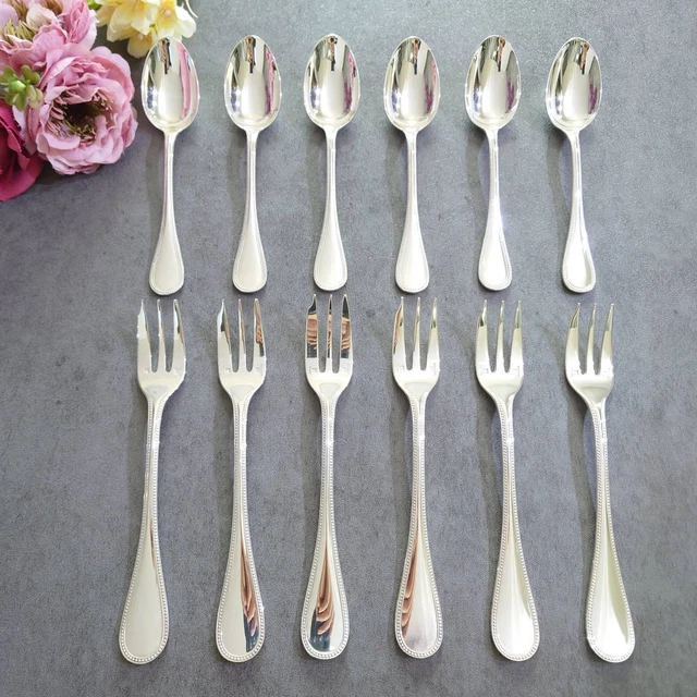 Christofle Pearls 12pcs Silverplate flatware cake fork coffee spoon 2