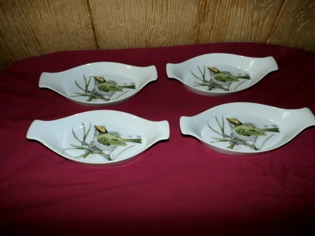 Enesco Songbird Au Gratin Fine China Set Of 4 Dishes Oven To Table 1976 Vintage