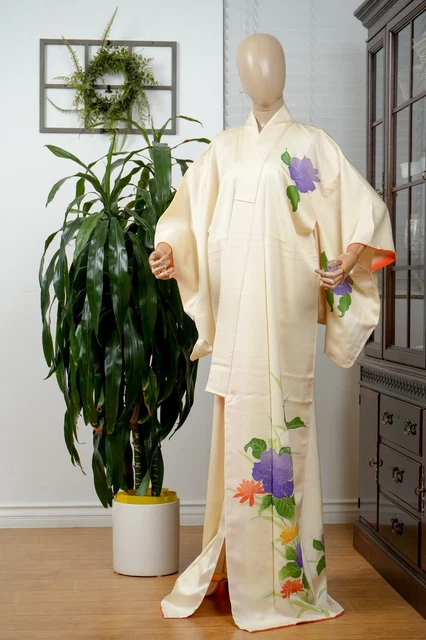 Dear Vanilla Japanese Silk Kimono Women's Robe Gown Authentic Japan Vintage Mint