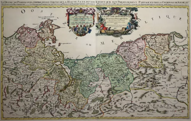 Pommern - Le Duché de Pomeranie - Jaillot 1692 - Große, rare Karte - Altkolorit
