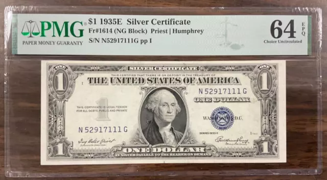 1935E  $1 Silver Certificate Fr#1614 (NG Block) PMG 64 Choice Uncirculated EPQ