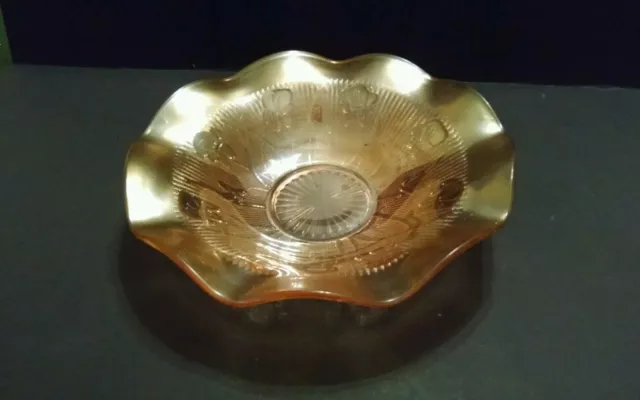 Jeannette Depression Glass IRIS &HERRINGBONE Iridescent Ruffled 11.5" Fruit Bowl