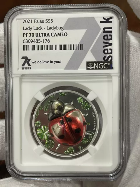 LADY LUCK NGC PF70 ULTRA CAMEO 1oz Silver Proof Ladybug Coin 2021 Palau $5 LOC4*