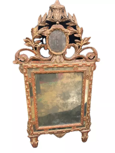 Antique Miroir Luigi XVI en Bois Sculpté Et la Mecque D'Époque 700 Piémontaise