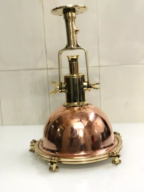 Nautical Style Solid Brass and Copper Vintage Ship Pendant Light with Mount Base