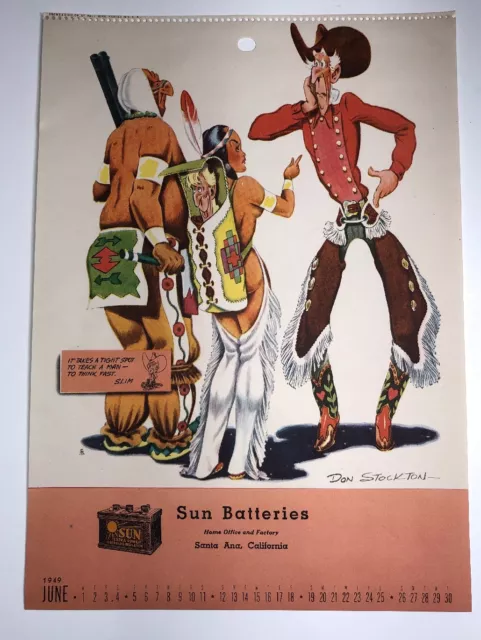 1949 Sun Auto Car Battery Calendar Sign Santa Ana California Gas Oil pin up slim