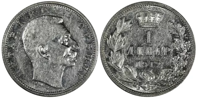 Serbia  Peter I (1903-1918) Silver 1912 1 Dinar Mint Luster KM# 25.1 (19 621)