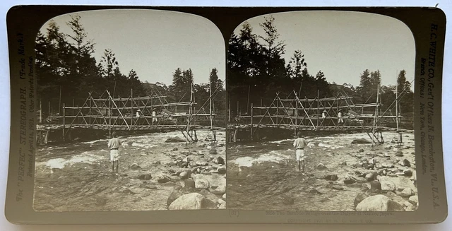 Japan Brücke Aus Bambus auf Dem Daiyea 1901 Foto Stereo Vintage P81L9n7