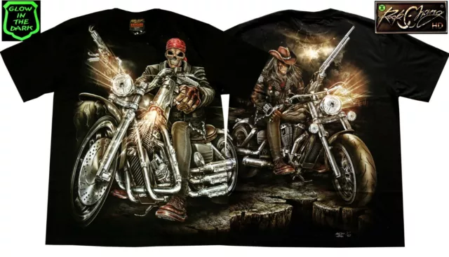 T-shirt biker moto taglia M L XL teschio teschio Ghost Free Rider Pirat Cowboy