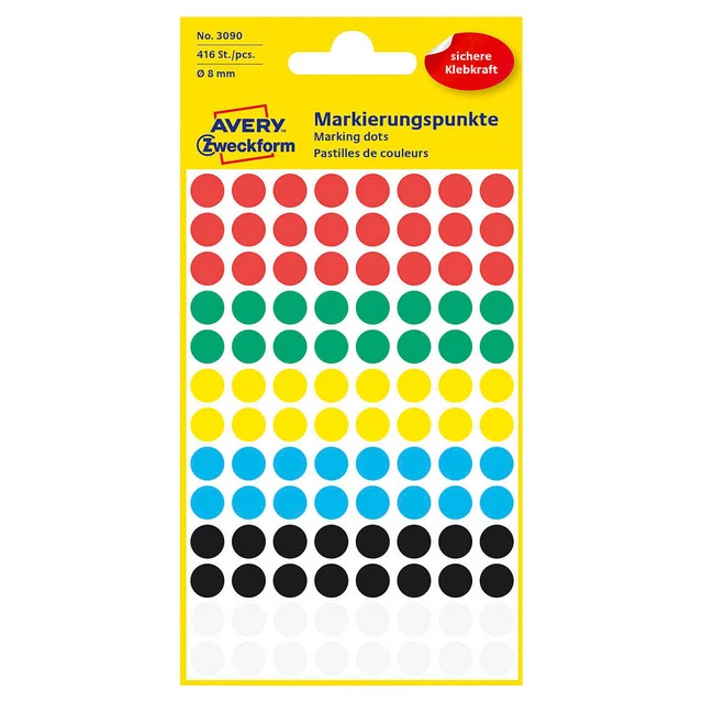 AVERY Zweckform Klebepunkte 3090 rot, weiß, grün, blau, gelb, schwarz Ø 8,0...
