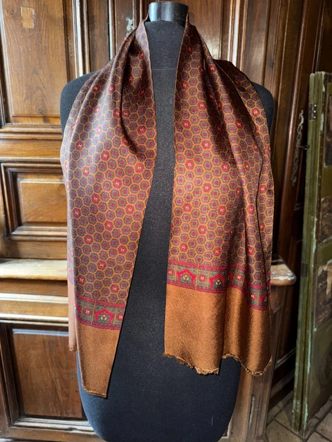 Écharpe En Soie Rose Vintage - 29x108 Cm - Foulard Rectangulaire Femme - Très Bon état
