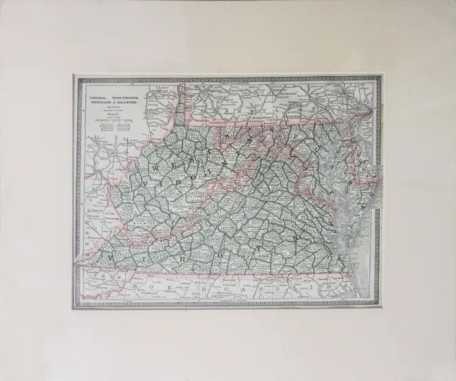 Antique Virginia, West Virginia, Maryland & Delaware Color Map c. 1886 - Atlas