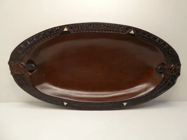 Pacific Trobriand Island Wooden Carved Turtle Timber Ceremonial Bowl Lime Inlay