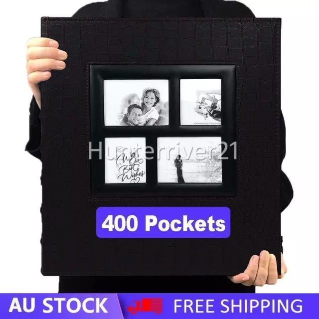 Photo Album 400 Pockets Slip In Photos 6" x 4" With Memo Acid Free Black / White