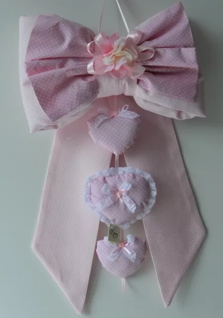 Fiocco Nascita Colore Rosa Con Cuori In Cotone Piquet  Art Giusy