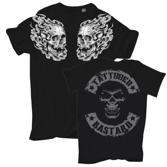 Herren T-Shirt Tattoo Fire Skulls S bis 8XL totenkopf flammen skull patch biker