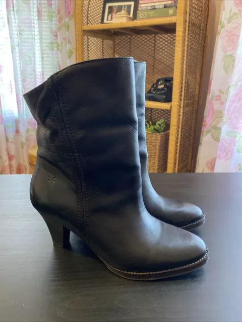 Frye Western Ankle Boots Booties Black Leather Point Toe Block Heel 5.5 M