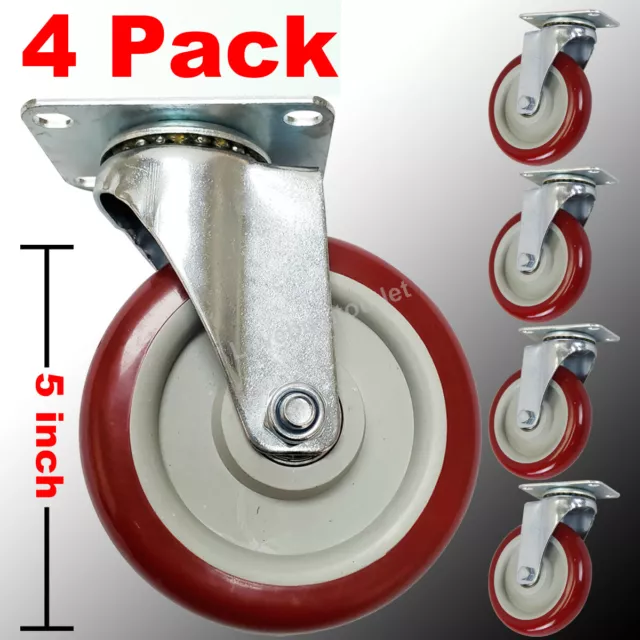 4 Pack 5 In. Polyurethane Heavy Duty Swivel Caster Wheels