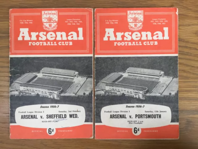 1956-57 Arsenal v Portsmouth Sheffield Wednesday Sheff Weds 2 x Programmes Div1