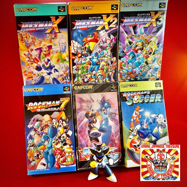 Rockman Megaman X X2 X3 7 Soccer Forte Lot 6 w/Figure Super Famicom SFC SNES JP