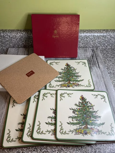 Spode Christmas Tree Acrylic Finish Placemats Small Rare Set Of 6 In Box VTG 2