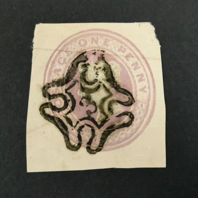 Queen Victoria Penny Pink Embossed Stationery Stamp. Maltese Cross Numeral 3.