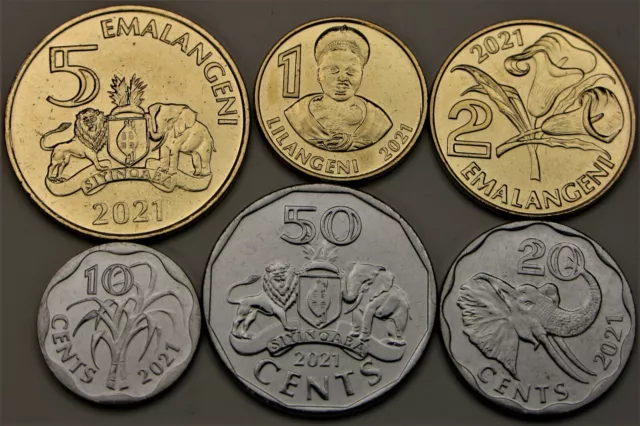 ESWATINI 10 Cents / 5 Emalangeni 2021 - Lot of 6 Coins - UNC * ESWATINI 10 Cents / 5 Emalangeni 2021 - Lot of 6 Coins - UNC *