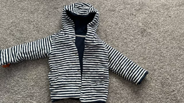 M&S Warm Baby Boys Jacket Size 6-9 Months Navy Blue and White Stripes