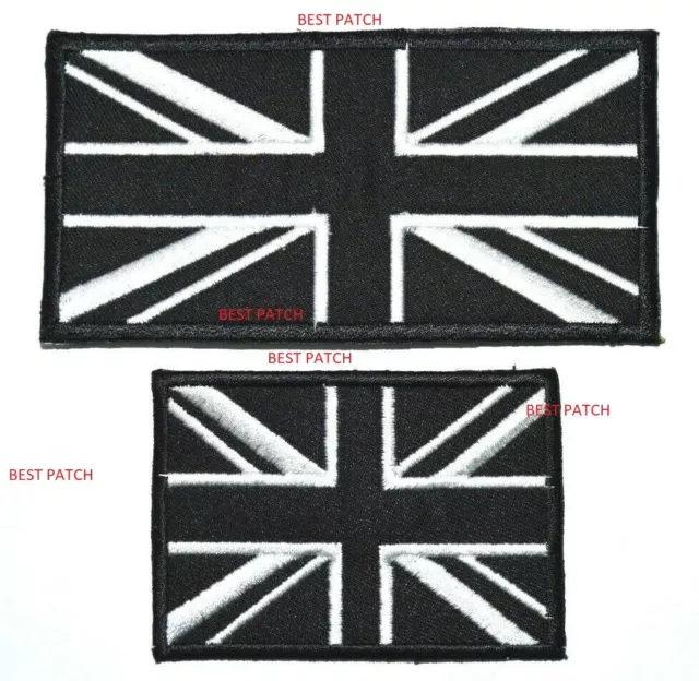 Embroidered Union Jack British Patch Iron Sew On Black UK Flag Badge 2 Sizes