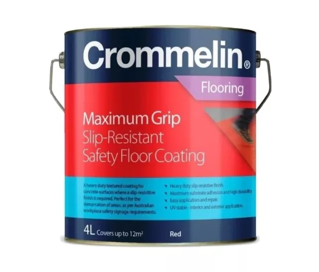 Crommelin Max Grip Slip Resistant Anti Slip Safety Paint Floor Coating 4L - Red