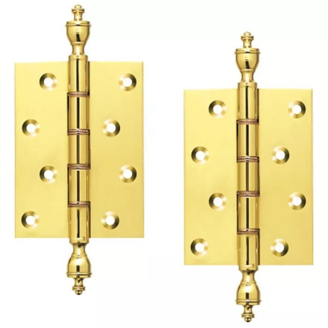 Pair of BRASS FINIAL HINGES door butt fancy solid polished brass 4"