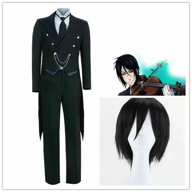 Black Butler Kuroshitsuji Sebastian Michaelis Uniform Suit Cosplay Costume Wig!q