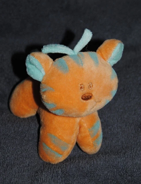 Peluche Doudou Chat Chien Tigre TIGEX Orange Bleu Rayé 13 Cm TTBE