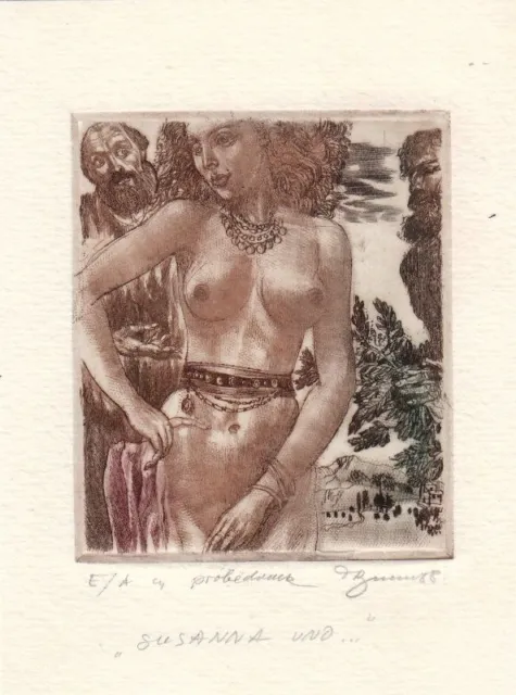 Exlibris Bookplate Radierung David Bekker Nu Féminin Susanna 3 Livre D'Art