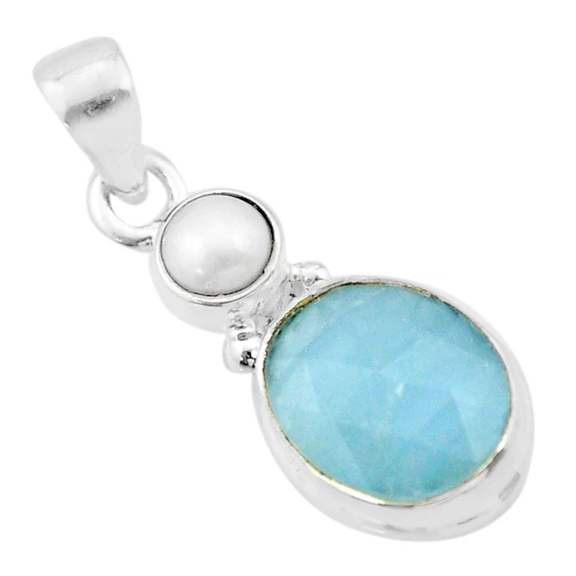 Wholesale Offers 4.77cts Checker Cut Natural Aquamarine Pearl Pendant U44400