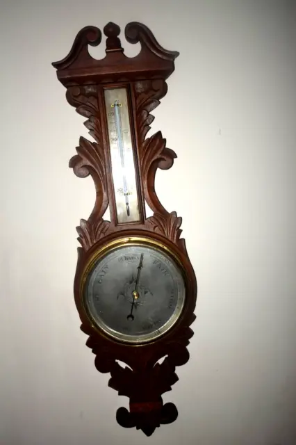 English Antique Carved Walnut Barometer