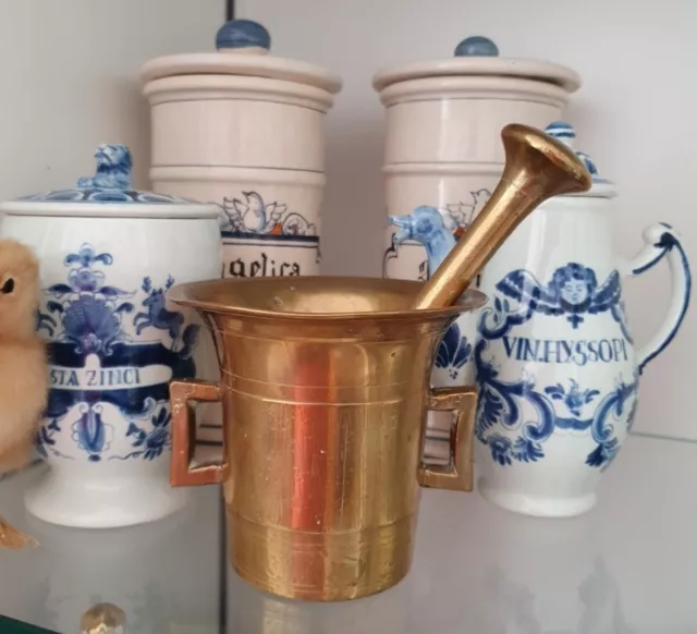 (K26) Alter Apotheker Mörser Mit Pistill Stößel Messing Bronze Höhe 11cm 1,58Kg
