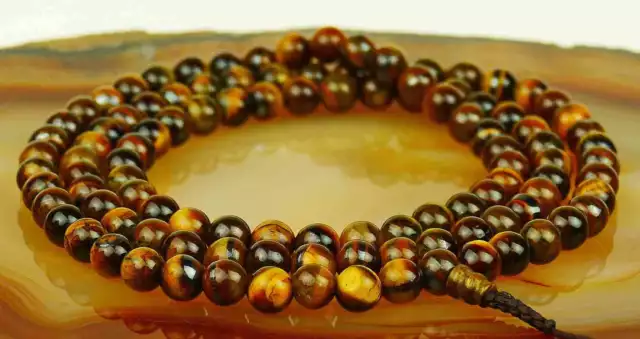 Mala Tiger Eye 108 Pearls 0 5/16in Buddhist Rosary Meditation Gemstone