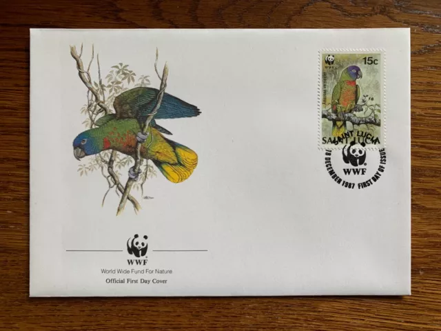 WWF St Lucia Parrots Birds Nature Wildlife 1987 Official FDC Cover Stamp Set H/S 2