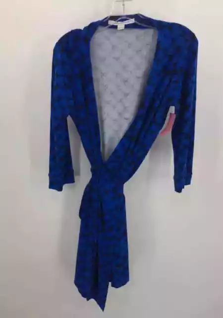 Pre-Owned Diane Von Furstenberg Blue Size 10 Wrap Knee Length Long Sleeve Dress