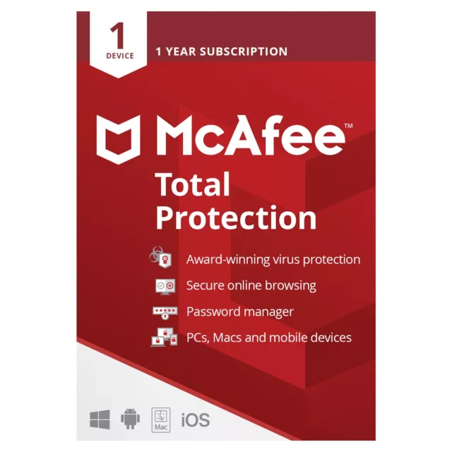 McAfee Total Protection 2024 Antivirus 1 PC Devices 1 Year (CARD BY POST)